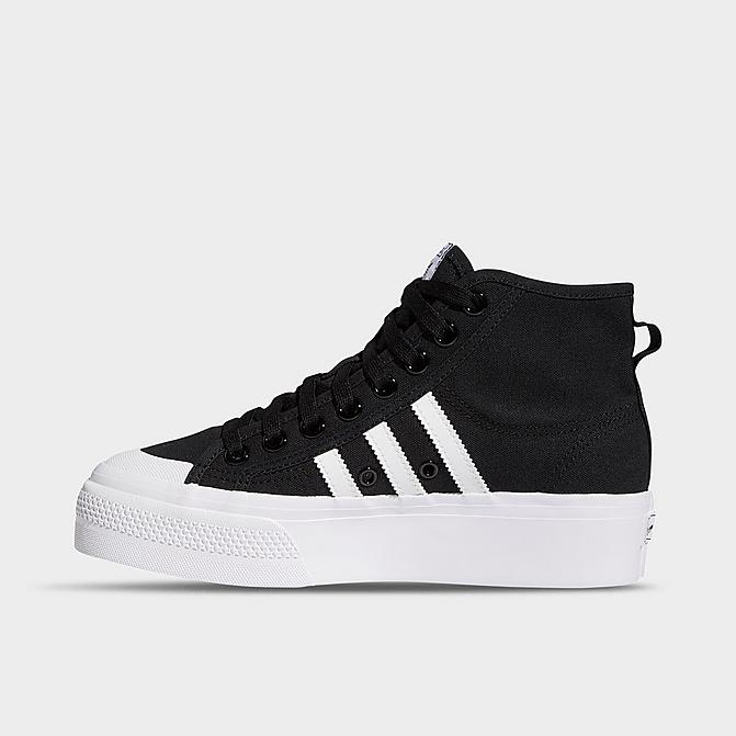Right view of Women's adidas Originals Nizza Platform Mid Casual Shoes in Core Black/White Click to zoom