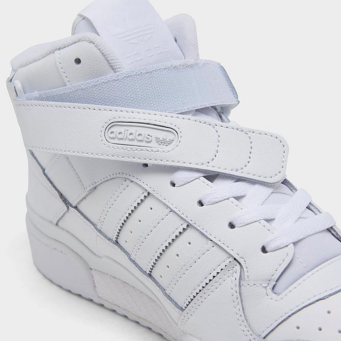 Front view of Men's adidas Originals Forum Mid Casual Shoes in White/White/White Click to zoom