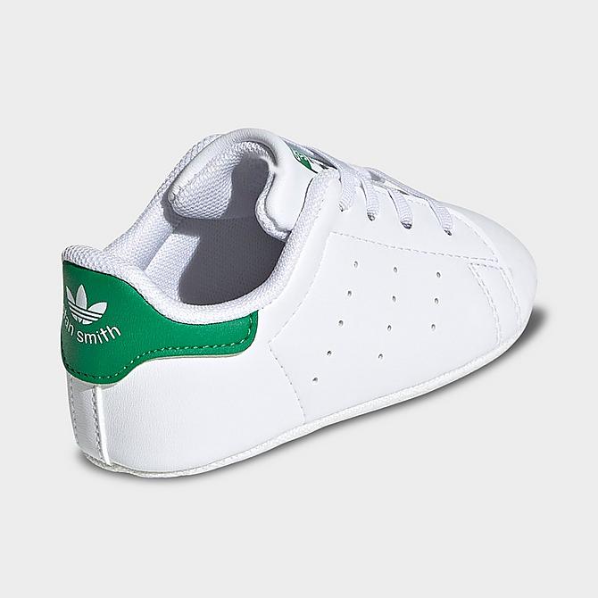 Left view of Infant adidas Originals Stan Smith Casual Crib Shoes in Footwear White/Footwear White/Green Click to zoom