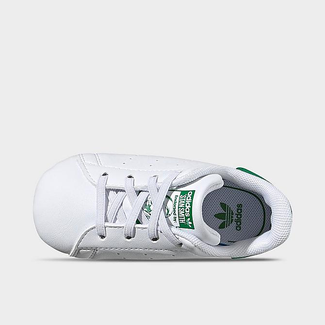 Back view of Infant adidas Originals Stan Smith Casual Crib Shoes in Footwear White/Footwear White/Green Click to zoom