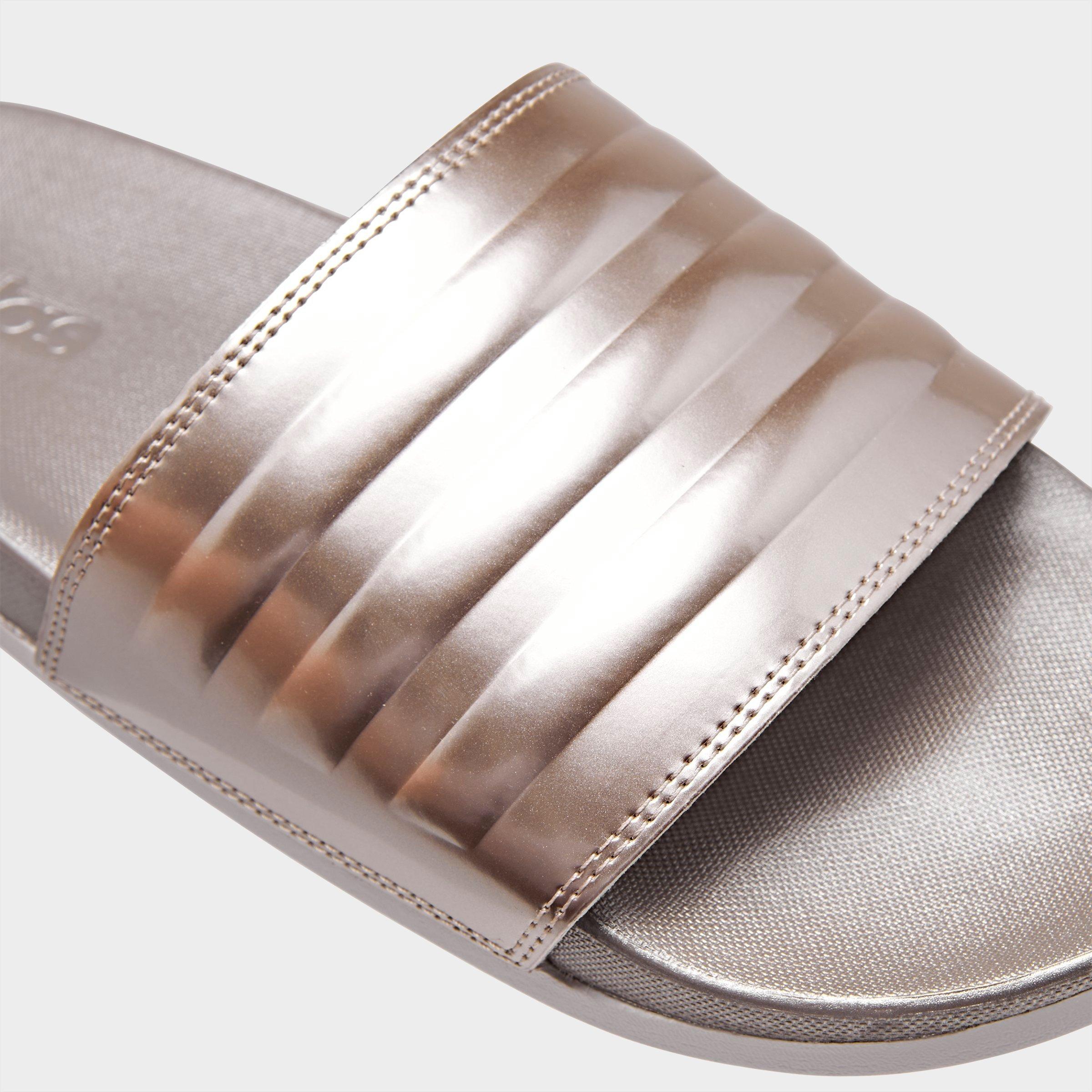silver adidas slides