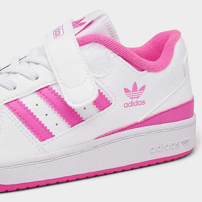 Front view of Girls' Little Kids' adidas Originals Forum Low Casual Shoes in Cloud White/Screaming Pink/Cloud White Click to zoom