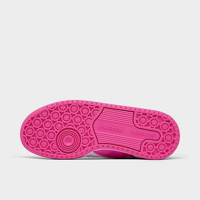 Bottom view of Girls' Little Kids' adidas Originals Forum Low Casual Shoes in Cloud White/Screaming Pink/Cloud White Click to zoom