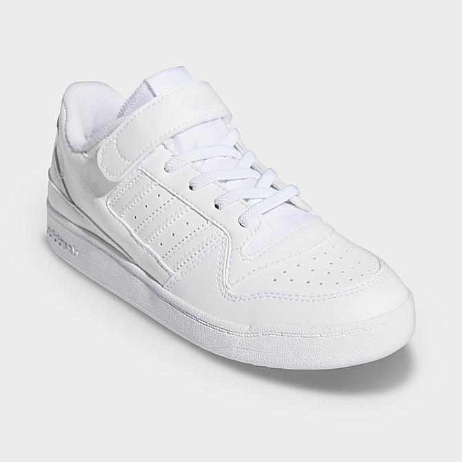 Three Quarter view of Little Kids' adidas Originals Forum Low Casual Shoes in White/White/White Click to zoom