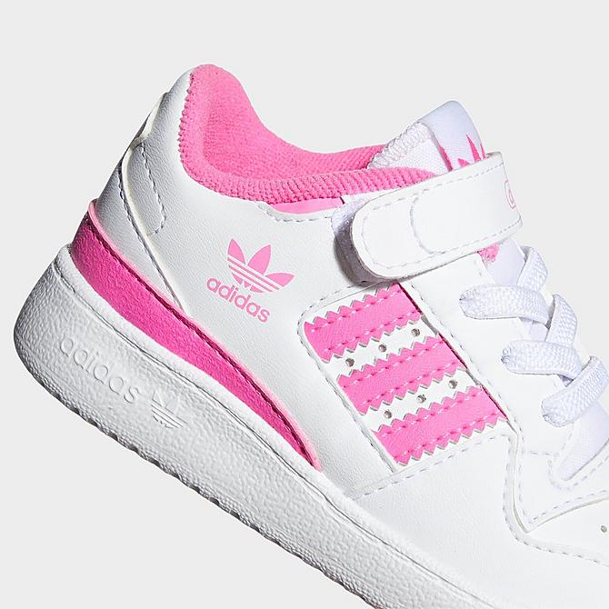 Front view of Girls' Toddler adidas Originals Forum Low Casual Shoes in Cloud White/Screaming Pink/Cloud White Click to zoom