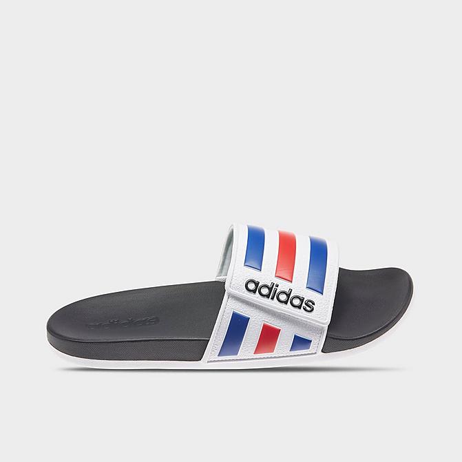 Right view of Men's adidas Essentials Adilette Comfort Adjustable Slide Sandals in Cloud White/Royal Blue/Scarlet Click to zoom