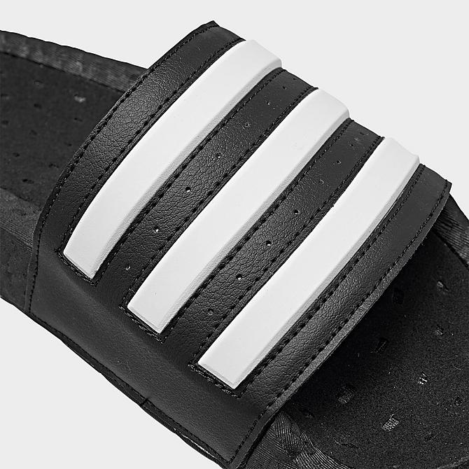Front view of Men's adidas Essentials Adilette BOOST Slide Sandals in Core Black/Footwear White/Core Black Click to zoom