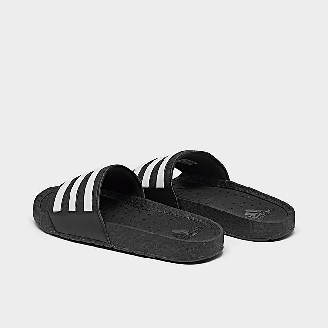 Left view of Men's adidas Essentials Adilette BOOST Slide Sandals in Core Black/Footwear White/Core Black Click to zoom