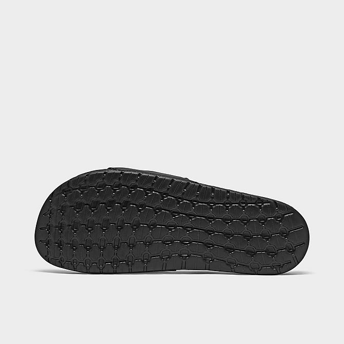 Bottom view of Men's adidas Essentials Adilette BOOST Slide Sandals in Core Black/Footwear White/Core Black Click to zoom
