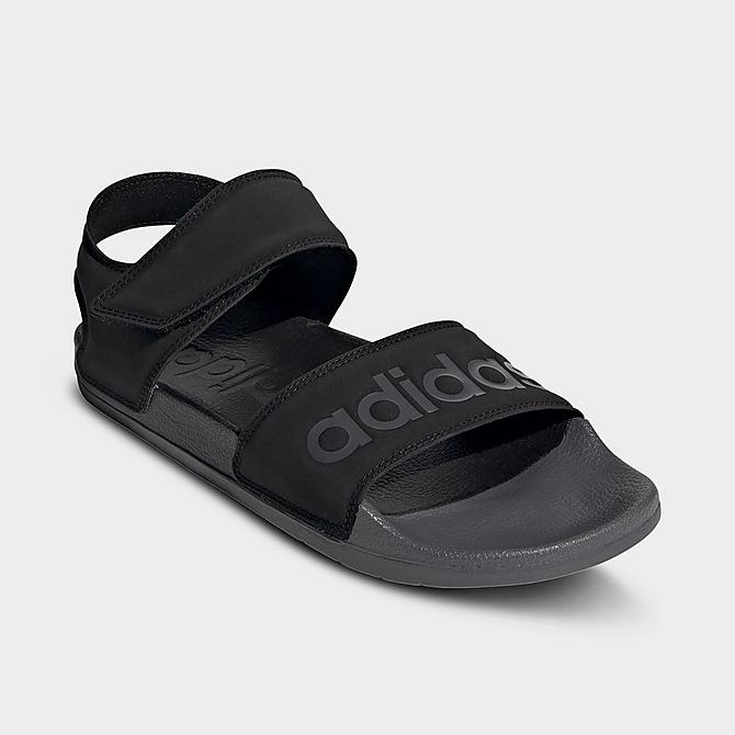 Three Quarter view of Men's adidas Adilette Athletic Sandals in Black/Grey/Black Click to zoom