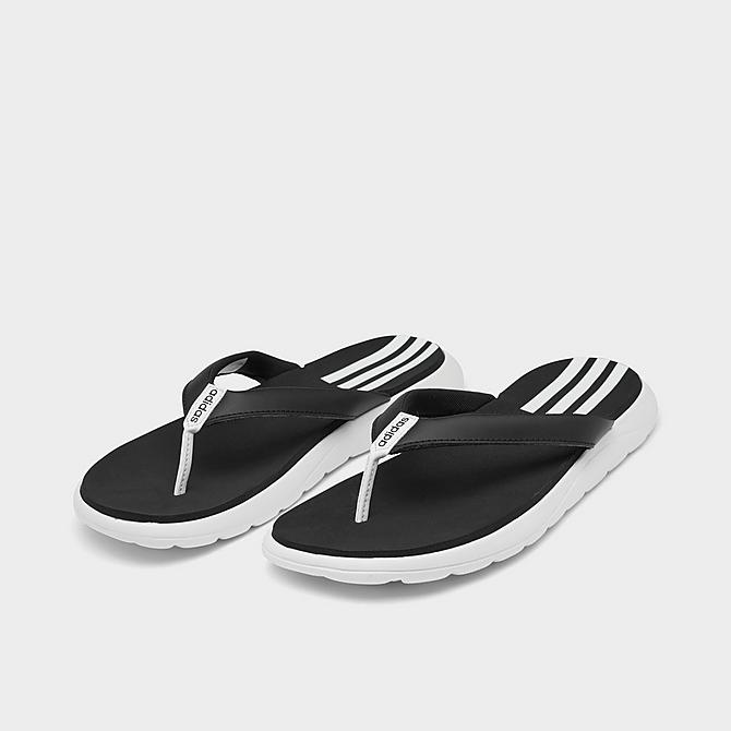 Three Quarter view of Women's adidas Comfort Flip Flop Sandals in White/Black/White Click to zoom