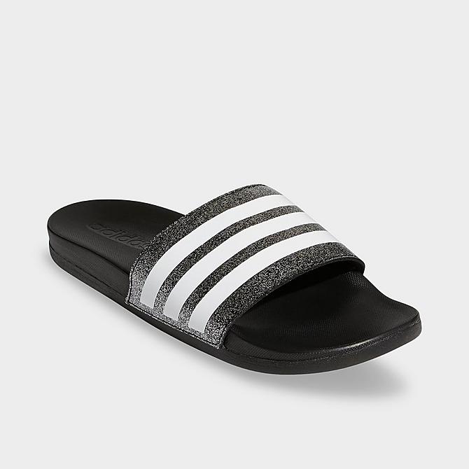 Three Quarter view of Big Kids' adidas Adilette Comfort Slide Sandals in Black/White/Black Click to zoom