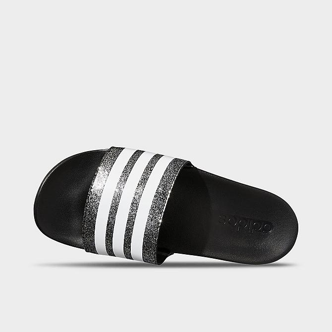 Back view of Big Kids' adidas adilette Comfort Slide Sandals in Black/White/Black Click to zoom