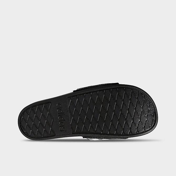 Bottom view of Big Kids' adidas adilette Comfort Slide Sandals in Black/White/Black Click to zoom