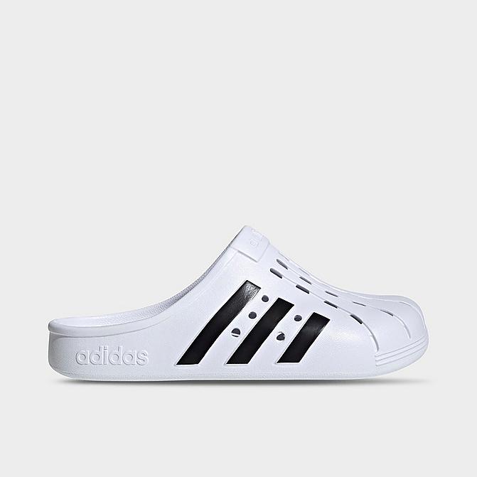 Right view of Men's adidas adilette Clog Shoes in White/Black/White Click to zoom
