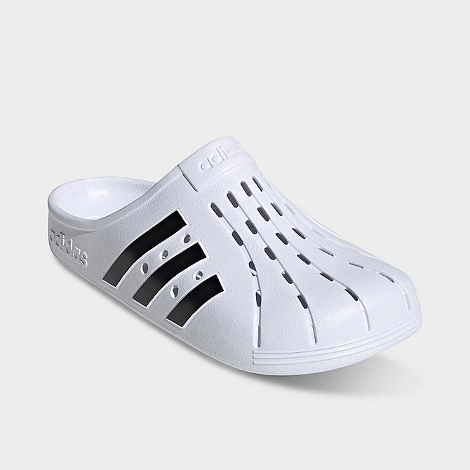 Three Quarter view of Men's adidas adilette Clog Shoes in White/Black/White Click to zoom