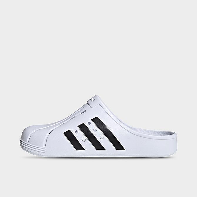 Front view of Men's adidas adilette Clog Shoes in White/Black/White Click to zoom