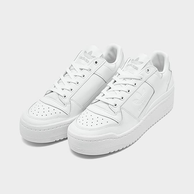 Three Quarter view of Women's adidas Originals Forum Bold Casual Shoes in White/White/Black Click to zoom