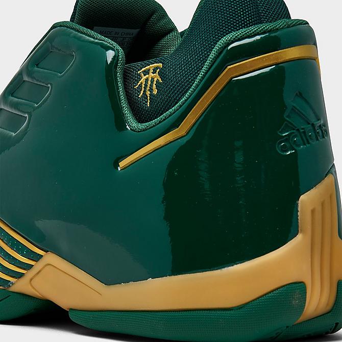 Front view of Men's adidas T-Mac 2.0 Restomod Basketball Shoes in Team Dark Green/Gold Metallic/Cloud White Click to zoom