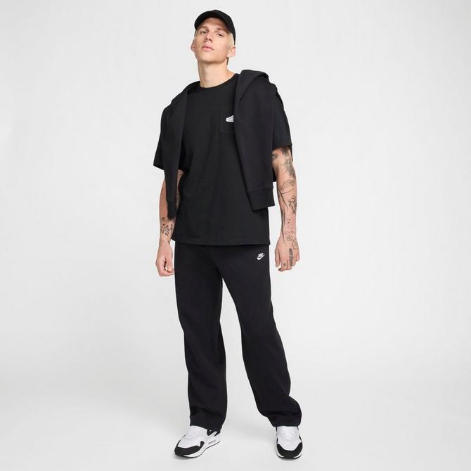 [angle] view of Men's Nike Club Fleece Bungee Sweatpants in Black/Black/White Click to zoom