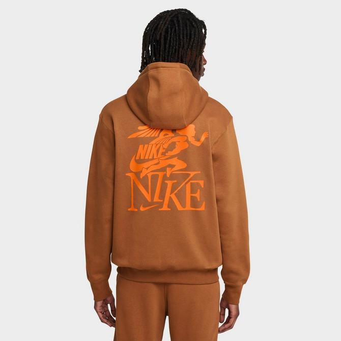 [angle] view of Men's Nike Sportswear Club Victory Graphic Hoodie in Light British Tan/Light British Tan/Safety Orange Click to zoom
