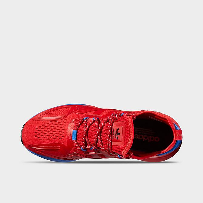 Back view of Men's adidas Originals x Ninja ZX 2K BOOST Running Shoes in Scarlet/Scarlet/Blue Click to zoom