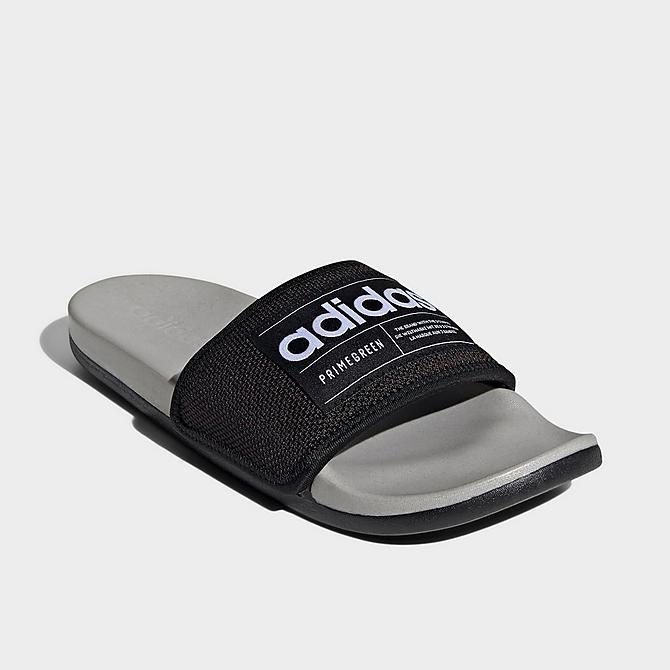 Three Quarter view of Men's adidas Adilette Printed Comfort Slide Sandals in Black/White/Grey Click to zoom