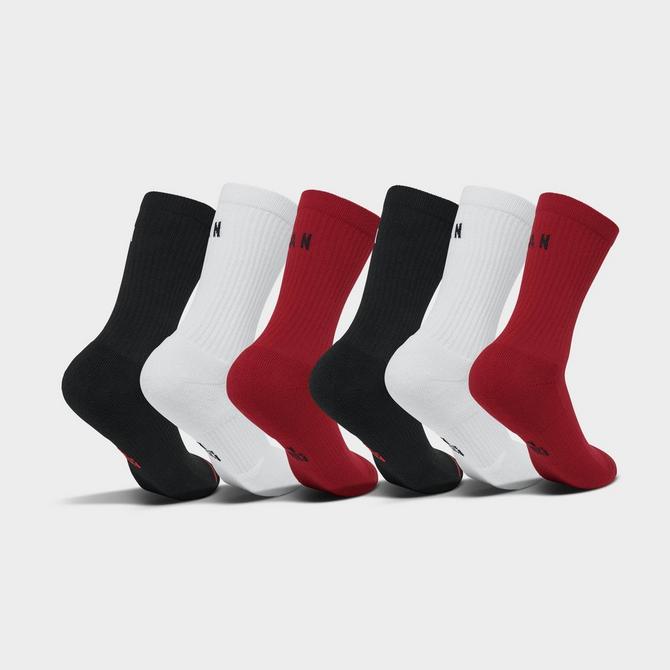 Three Quarter view of Jordan Everyday Crew Socks (6-Pack) in Red/White/Black Click to zoom