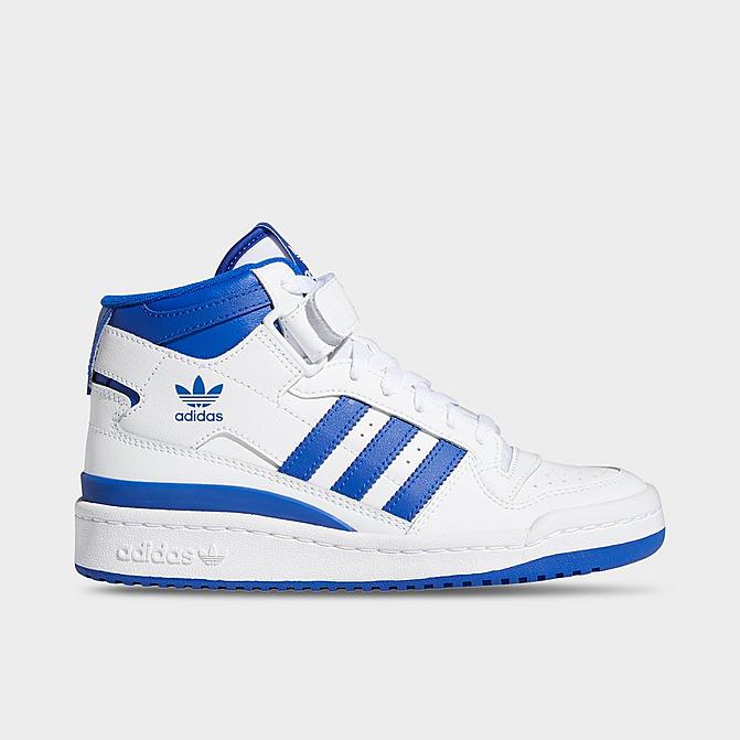 Right view of Big Kids' adidas Originals Forum Mid Casual Shoes in Cloud White/Royal Blue/Cloud White Click to zoom