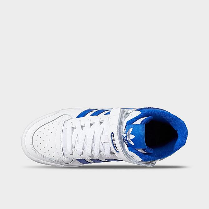 Back view of Big Kids' adidas Originals Forum Mid Casual Shoes in Cloud White/Royal Blue/Cloud White Click to zoom