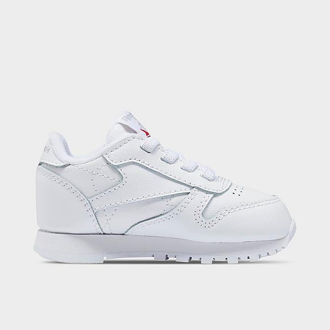 Front view of Kids' Toddler Reebok Classic Leather Stretch Lace Casual Shoes in Footwear White Click to zoom