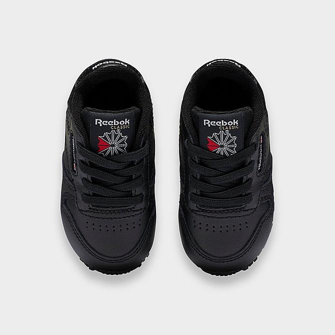 Back view of Kids' Toddler Reebok Classic Leather Stretch Lace Casual Shoes in Core Black/Core Black/Core Black Click to zoom