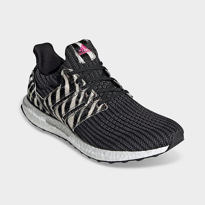 Three Quarter view of adidas UltraBOOST DNA Zebra Running Shoes in Black/White/Shock Pink Click to zoom