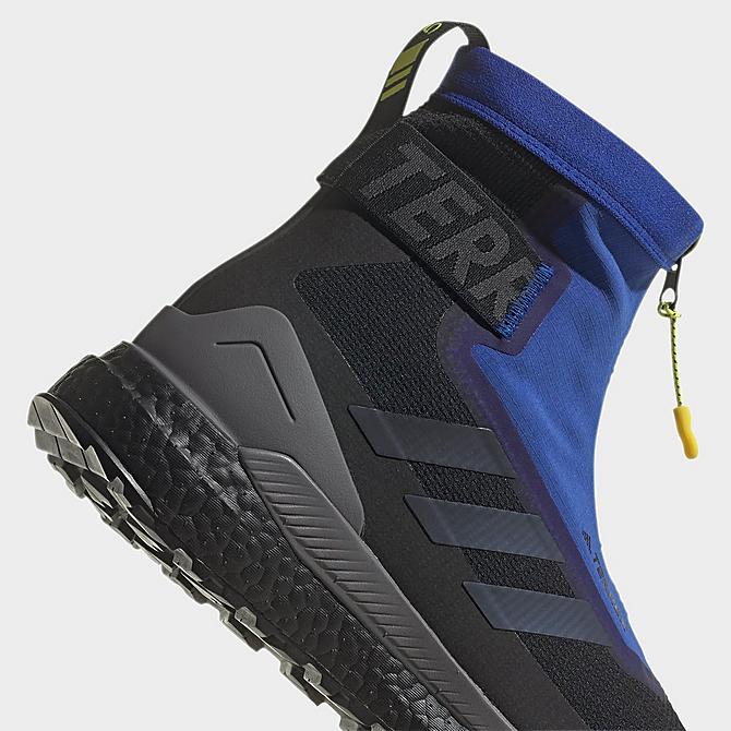 Front view of Men's adidas Terrex Free Hiker Cold.RDY Hiking Boots in Black/Black Blue Metallic/Bold Blue Click to zoom