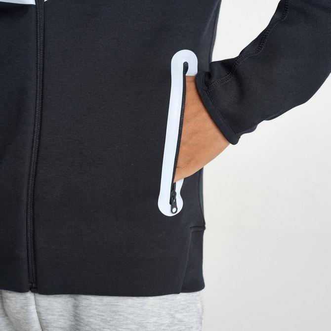 [angle] view of Boys' Big Kids' Nike Sportswear Tech Fleece Reflective Full-Zip Hoodie in Black/Silver Click to zoom