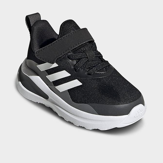 Three Quarter view of Kids' Toddler adidas FortaRun 2020 Running Shoes in Black/White/Grey Click to zoom