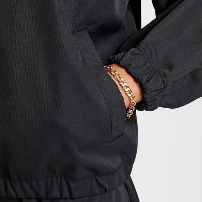 [angle] view of Girls' Nike Sportswear Oversized Lightweight Jacket in Black/White Click to zoom