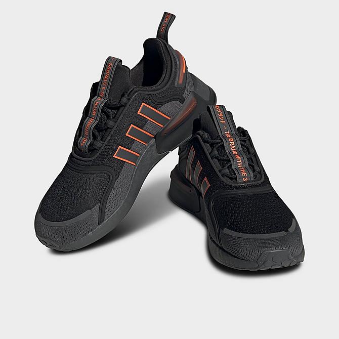 Three Quarter view of Men's adidas Originals NMD_R1 V3 Casual Shoes in Grey/Solar Orange/Black Click to zoom