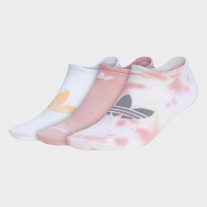 Front view of Women's adidas Originals Statement Color Wash No-Show Socks (3-Pack) in Light Pink/Multi Click to zoom