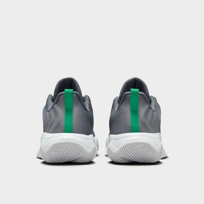 Left view of Big Kids’ Nike Giannis Immortality 4 Basketball Shoes in Smoke Grey/Stadium Green/Wolf Grey/Dark Smoke Click to zoom