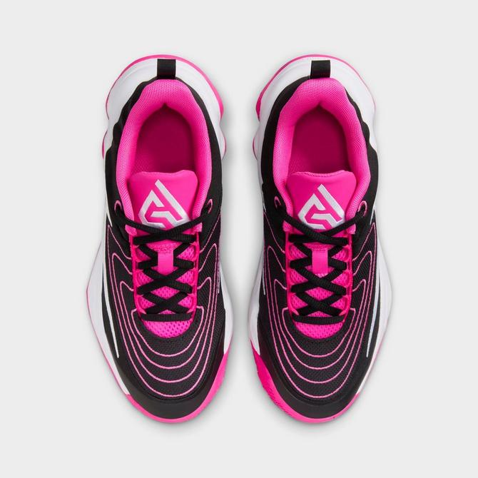 Back view of Big Kids’ Nike Giannis Immortality 4 Basketball Shoes in Black/Laser Fuchsia/White Click to zoom