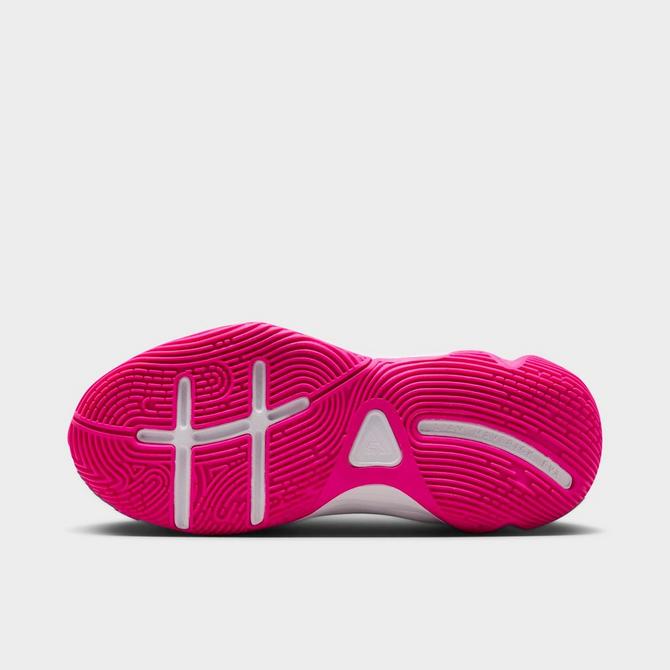 Bottom view of Big Kids’ Nike Giannis Immortality 4 Basketball Shoes in Black/Laser Fuchsia/White Click to zoom