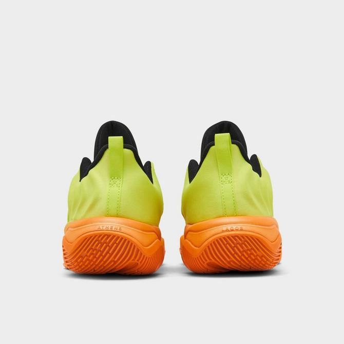 Left view of Big Kids’ Nike Giannis Immortality 4 Basketball Shoes in Cyber/Bright Mandarin/Sundial/Lightning Click to zoom