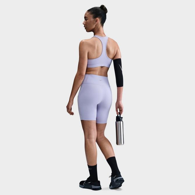 [angle] view of Women's Nike One High-Waisted 8" Biker Shorts in Lilac Ice/Black Click to zoom