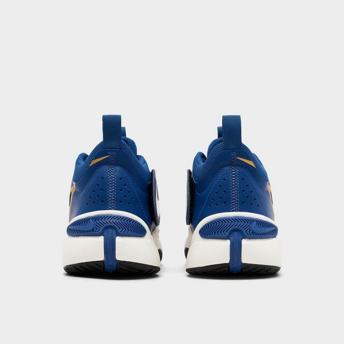 Left view of Big Kids' Nike Team Hustle D 11 Stretch Lace Casual Shoes in Mystic Navy/Black/Pale Ivory/Metallic Gold Click to zoom