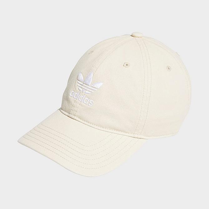 [angle] view of adidas Originals Precurved Washed Strapback Hat in White Click to zoom