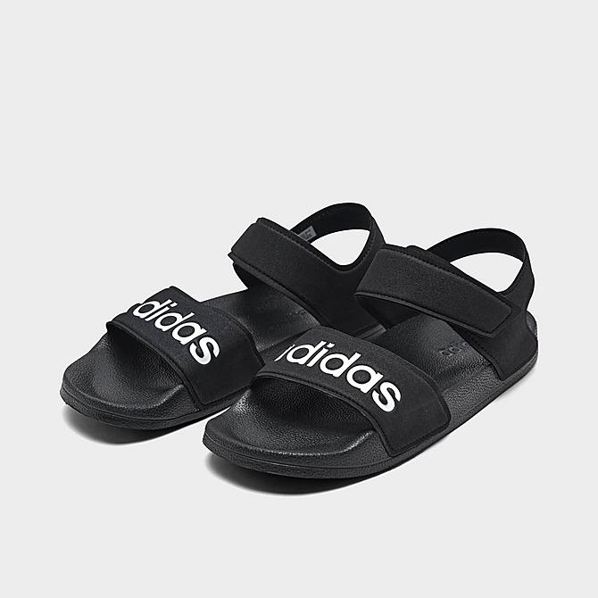 Three Quarter view of Little Kids' adidas Originals Adilette Athletic Sandals in Black/White Click to zoom
