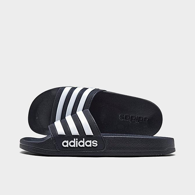 Right view of Little Kids' adidas Adilette Shower Slide Sandals in Core Black/Footwear White Click to zoom