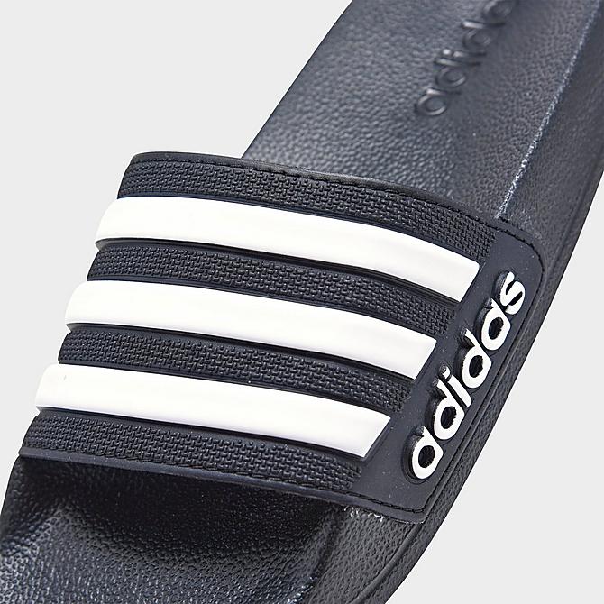 Front view of Little Kids' adidas Adilette Shower Slide Sandals in Core Black/Footwear White Click to zoom