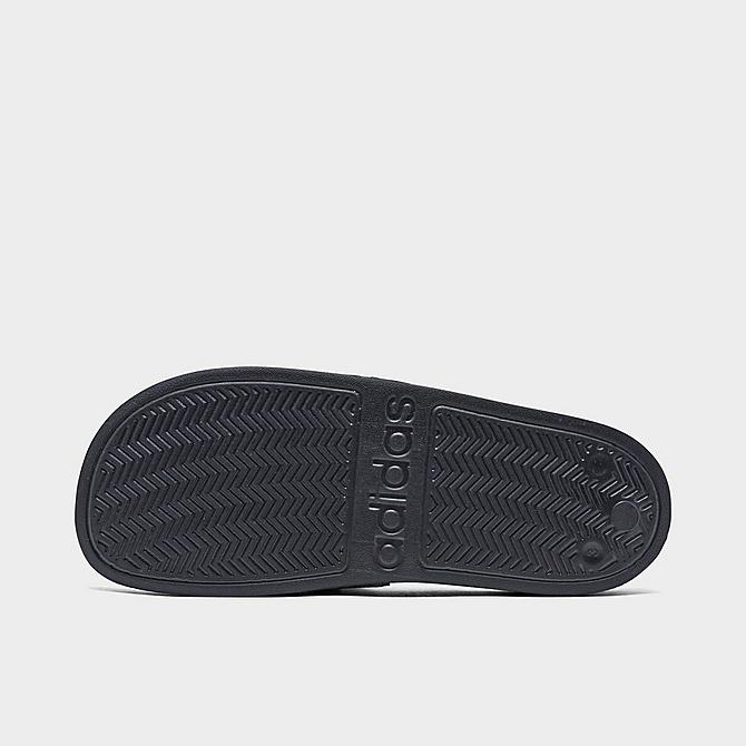 Bottom view of Little Kids' adidas Adilette Shower Slide Sandals in Core Black/Footwear White Click to zoom